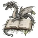 dragon gripping open book with ivy vines tattoo design idea