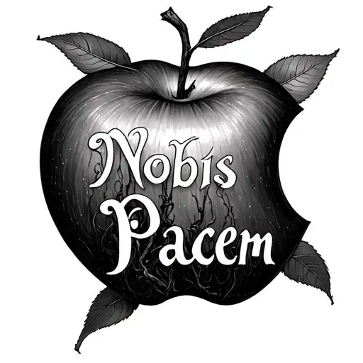 apple tree with roots turning into words Dona Nobis Pacem tattoo design idea