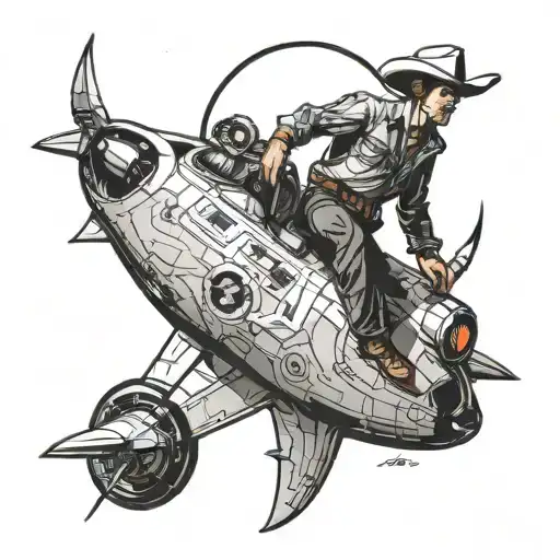 cowboy riding the uss enterprise ship tattoo design idea