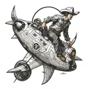 cowboy riding the uss enterprise ship tattoo design idea