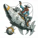 cowboy riding the uss enterprise ship tattoo design idea