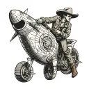 cowboy riding the uss enterprise ship tattoo design idea