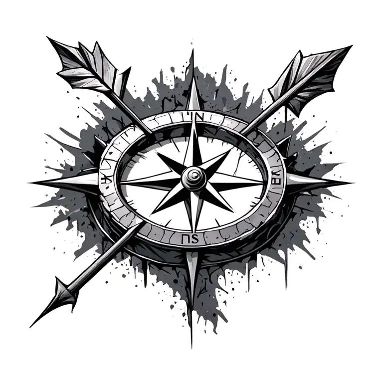 broken compass and arrow design tattoo design idea