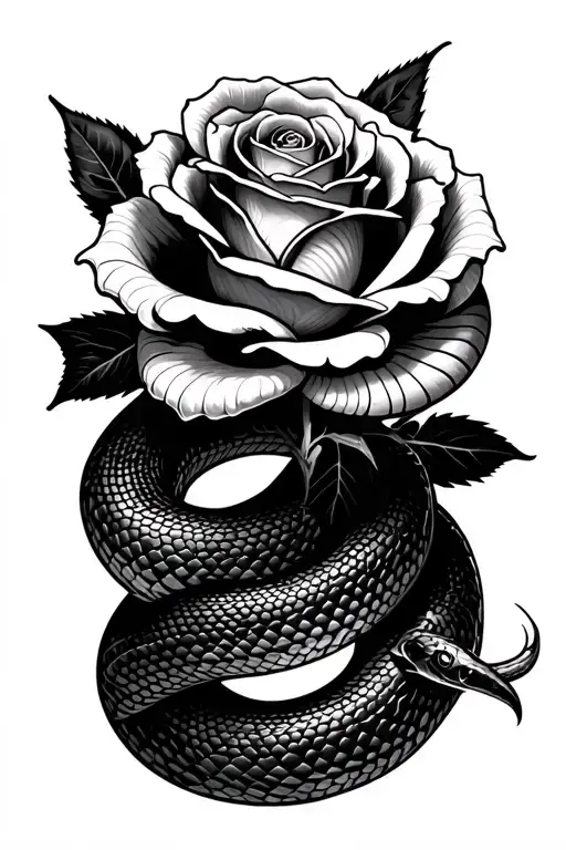 rose and snake tattoo design idea
