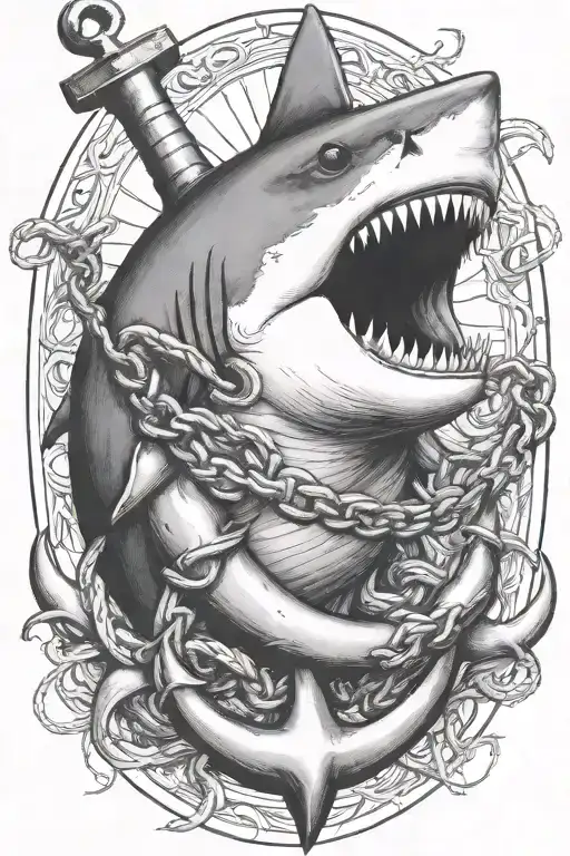 shark biting an anchor  tattoo design idea