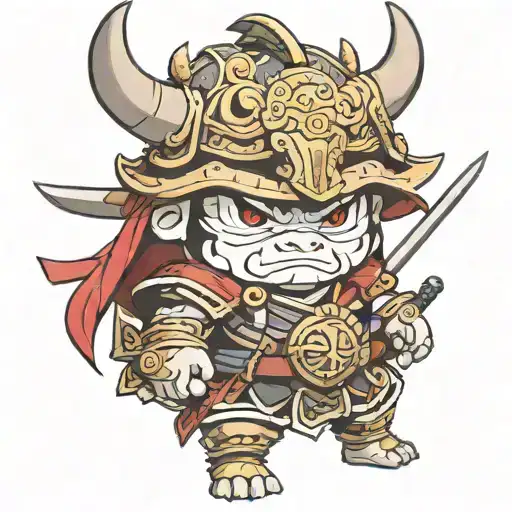 baby bull samurai warrior tattoo design idea