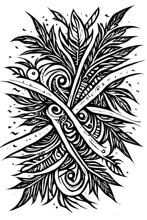 A unique interpretation of Polynesian symbols intertwined with elements of Guam culture, such as the Chamorro flag or traditional dances tattoo design idea