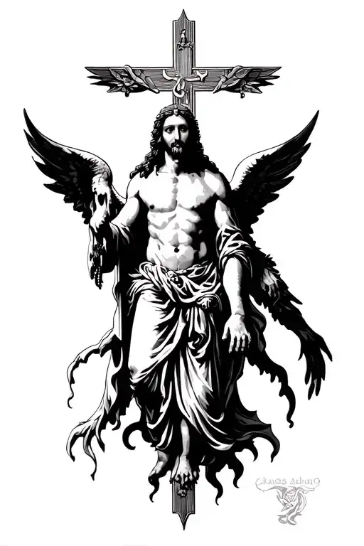 Jesus Christ and angels and demons tattoo design idea