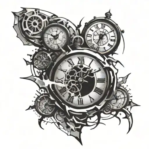 shattered clock tattoo design idea
