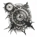shattered clock tattoo design idea
