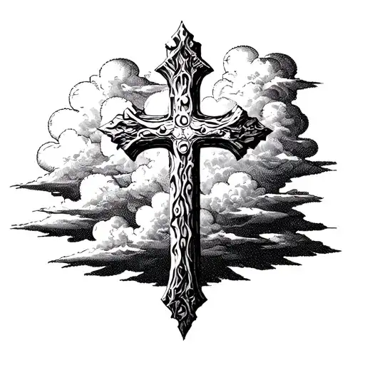 Old cross with clouds tattoo design idea