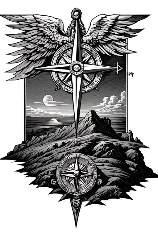 compass rose with calvary hill include tattoo design idea
