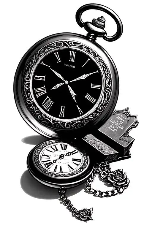 gothic pocket watch with tombstones tattoo design idea