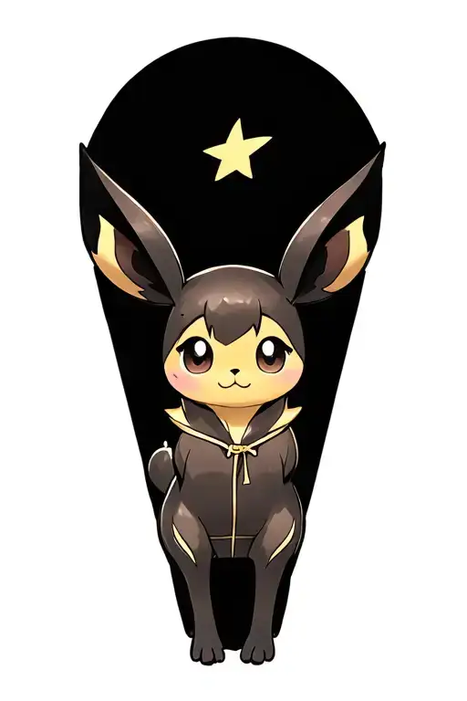 A cute chibi eevee in a onepiece of a shiny umbreon tattoo design idea