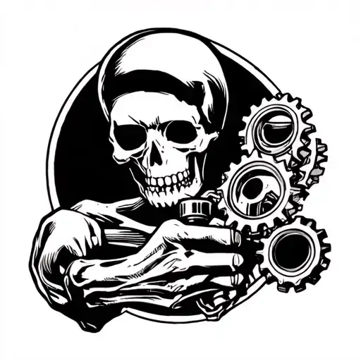 skeleton holding gear shifter tattoo design idea