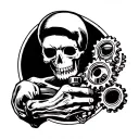 skeleton holding gear shifter tattoo design idea