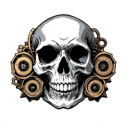 steampunk skull face tattoo design idea