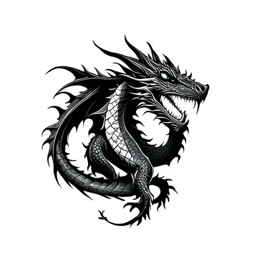 blackwork dark tattoo with a evil dragon tattoo design idea