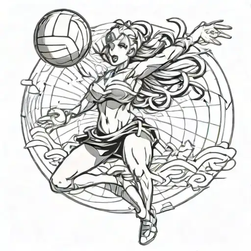 HUGE boob, volley ball woman spikingthe ball tattoo design idea