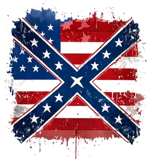 square confederate flag in center with american flag behind it distressed and faded tattoo design idea