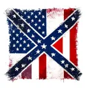 square confederate flag in center with american flag behind it distressed and faded tattoo design idea