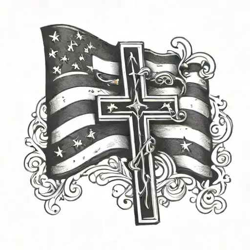 Christian cross USA flag tattoo design idea
