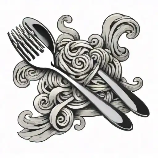 fork and pasta dish with swirling tattoo design idea