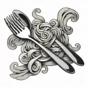 fork and pasta dish with swirling tattoo design idea