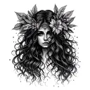 long hair psychedelic forest queen leaves tattoo design idea