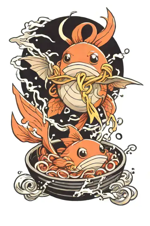 magikarp pokemon in ramen noodles tattoo design idea