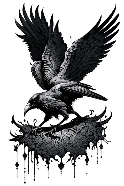 raven with wings spread tattoo design idea