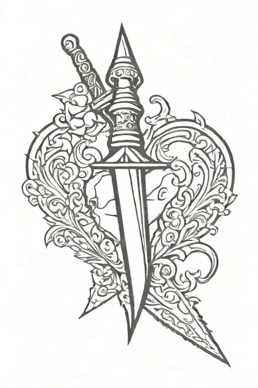 dagger pointing down stabbing heart tattoo design idea