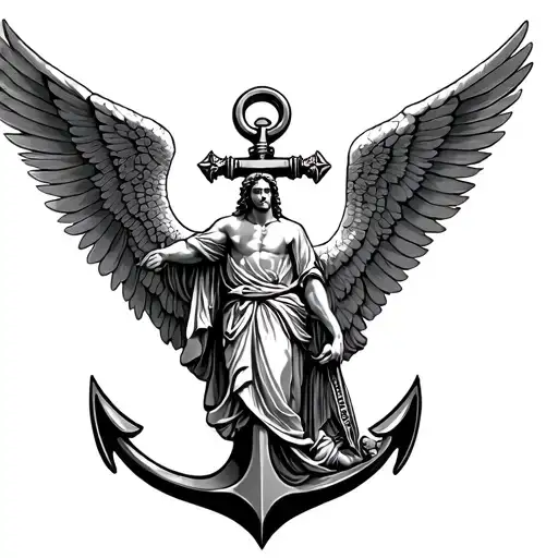 saint michael arcangel with anchor  on the background tattoo design idea