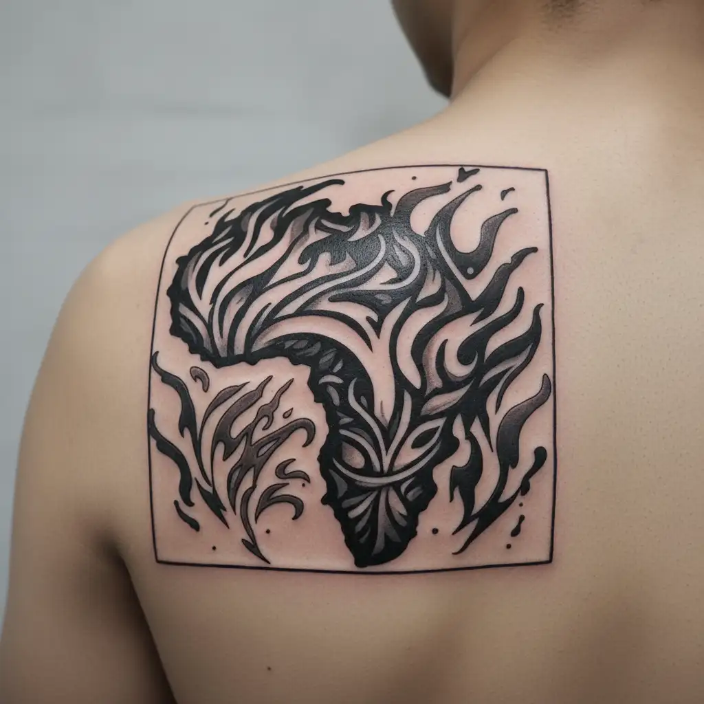 africa outline with flames symbolizing tattoo design idea