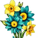 daffodil and aster flowers tattoo design idea