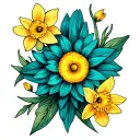 daffodil and aster flowers tattoo design idea
