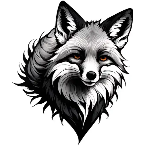 sneaking fox black and white tattoo design idea