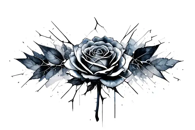 massive watercolor design of a shattered glass rose tattoo design idea