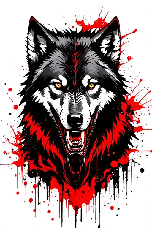 house of wolves from MCR, big monster wolf black and red tattoo design idea