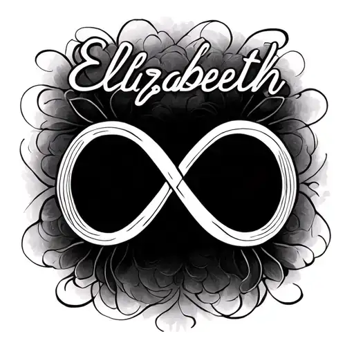 Create an elegant tattoo design featuring an infinity symbol seamlessly blended with the name 'Elizabeth' in a stylish c tattoo design idea