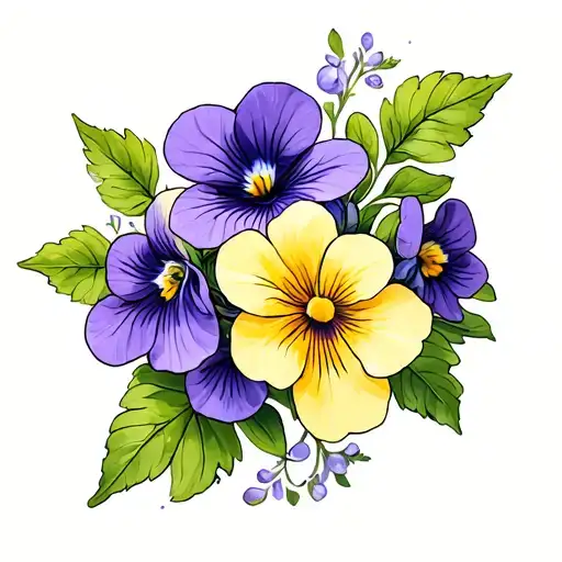 Violets and Primroses tattoo design idea