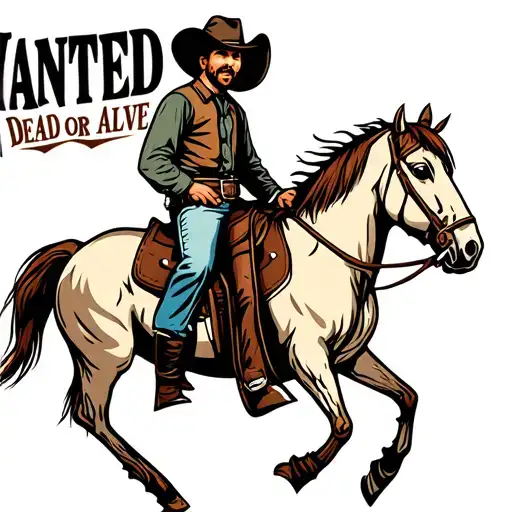"Wanted Dead or Alive" cowboy riding a horse tattoo design idea