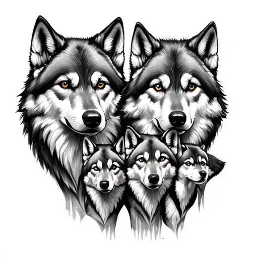 5 wolves in a pack two parents three kids tattoo design idea