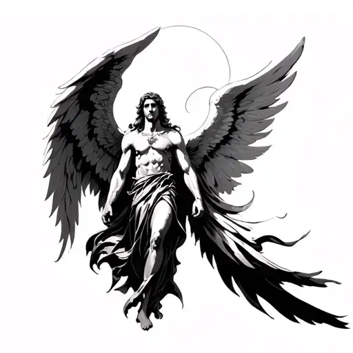 Theme: Balance between order and chaosDesign:The Archangel (like Michael or Gabriel) on one side, radiant wings and a tattoo design idea