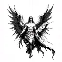 Theme: Balance between order and chaosDesign:The Archangel (like Michael or Gabriel) on one side, radiant wings and a tattoo design idea
