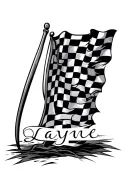 checkered flag with name inside saying Layne tattoo design idea