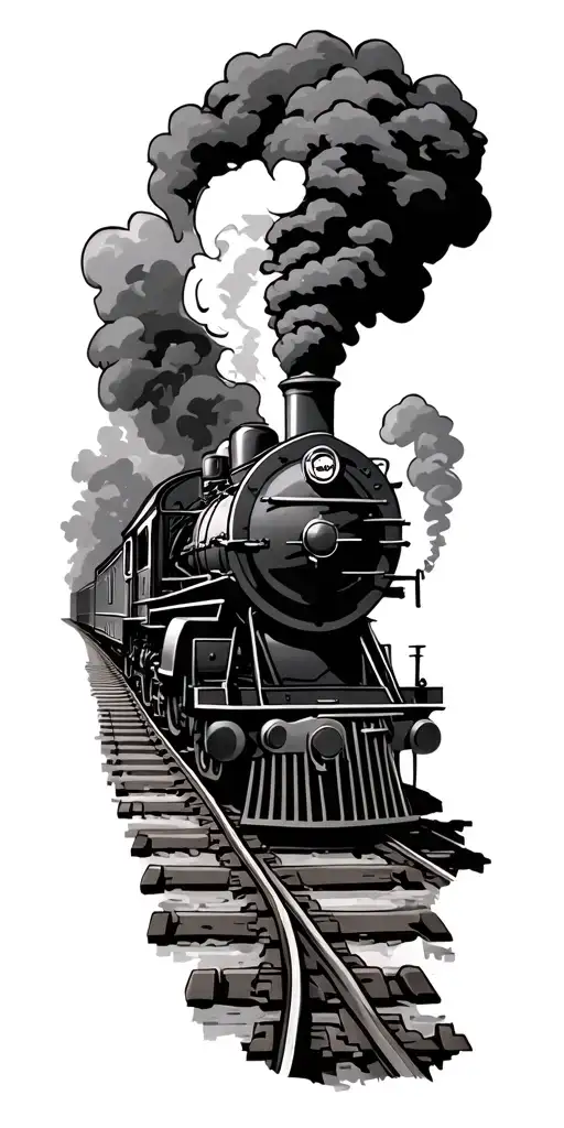 steam train and tracks tattoo design idea