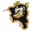 sewing machine palm tree wave cocktail coconut plumeria tiki tattoo design idea