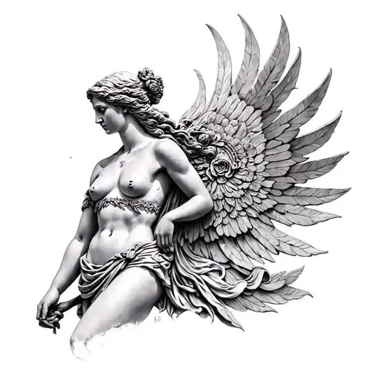 Greek goddess Selene statue full body tattoo design idea