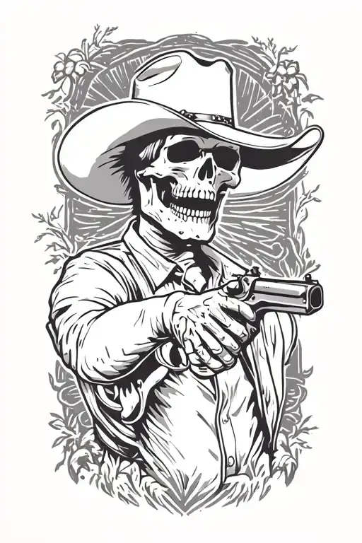 cowboy skeleton holding shotgun tattoo design idea